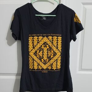 Na Makua Malia Black Tee with Yellow Floral Print